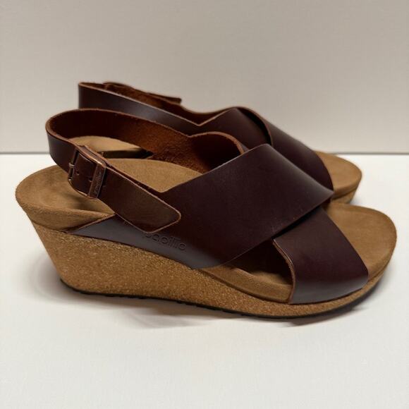 Papillio Birkenstock Women's Brown Leather Wedge Sandals, size 39/US size 8 NWOT - Picture 1 of 7